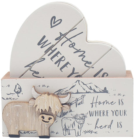 Highland Cow (Heart) Coasters