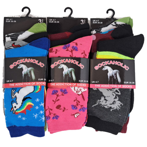 Ladies Argyle Unicorn Socks (Pack of 3)